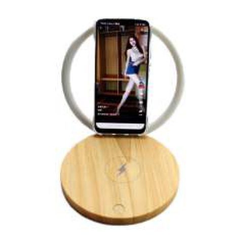 Bamboo wireless charger with ring light & phone stand