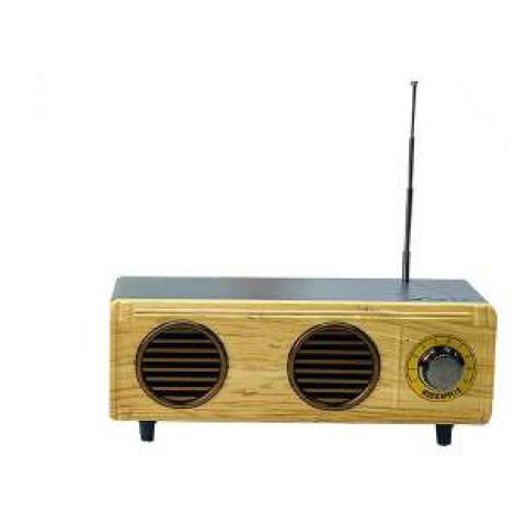 Retro twin-speaker radio (bamboo finish)