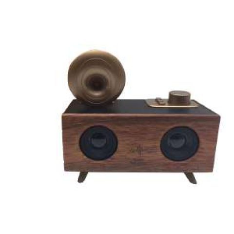 Retro gramophone twin speaker (walnut finish)
