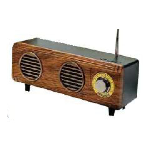 Retro wooden radio speaker with antenna