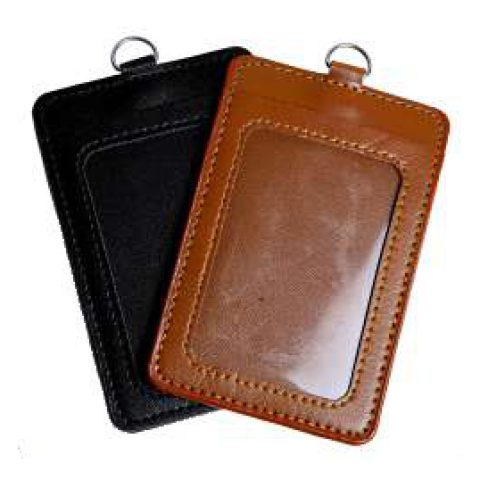 PU leather ID card holder with ring, vertical