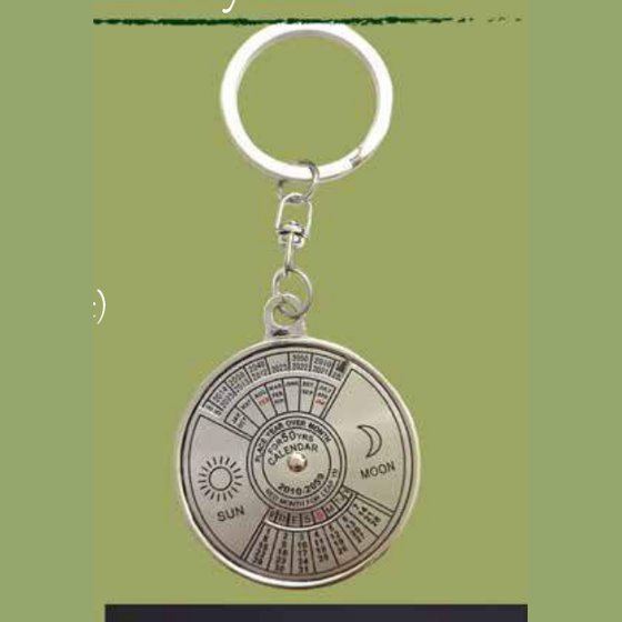 Round 50-year calendar keychain